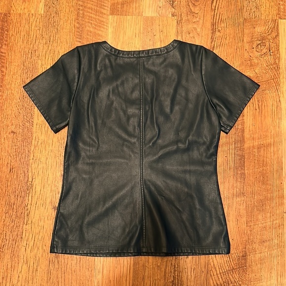 Ann Taylor Dark Green Holiday Party Christmas Leather Scoop Neck Top D3 - Picture 2 of 4